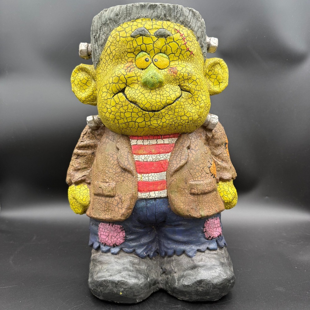 Vintage Halloween Frankenstein Monster Figurine Statue Crackle Finish 15.5"